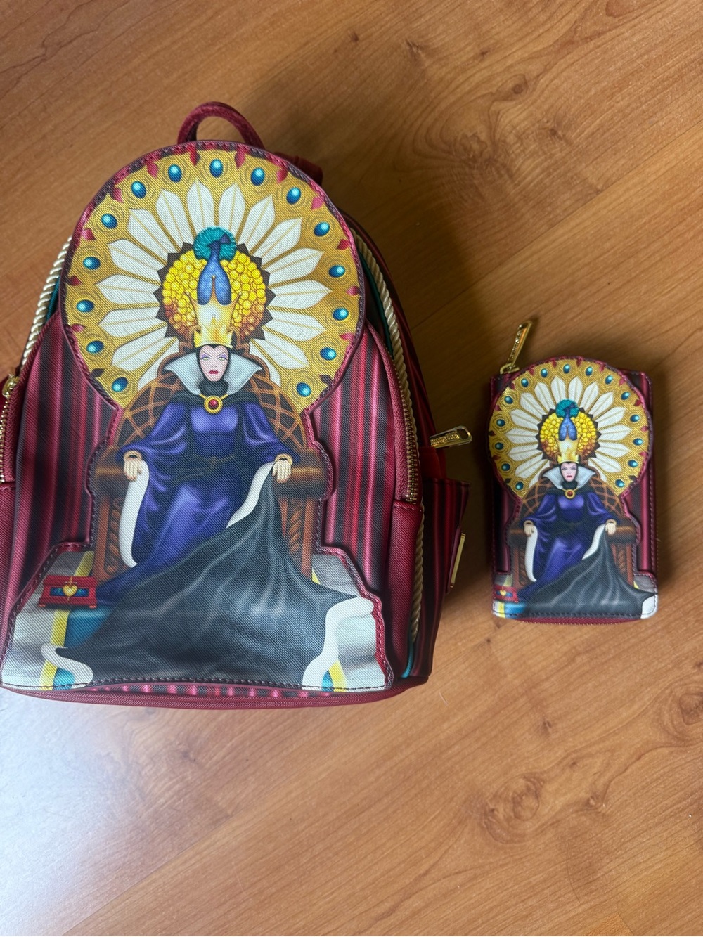 Loungefly Red and Purple Regal Queen Backpack with Matching Cardholder